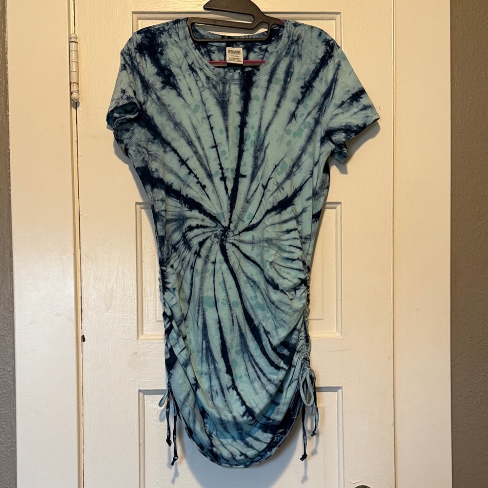 PINK Victoria's Secret Blue Tie-Dye Short Sleeve Adjustable Dress
